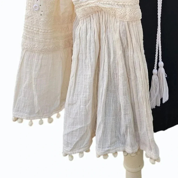 Embroidered Embellished Hippie BOHO Kimono Tie Front Prairie Shrug Cream Medium - Picture 10 of 13